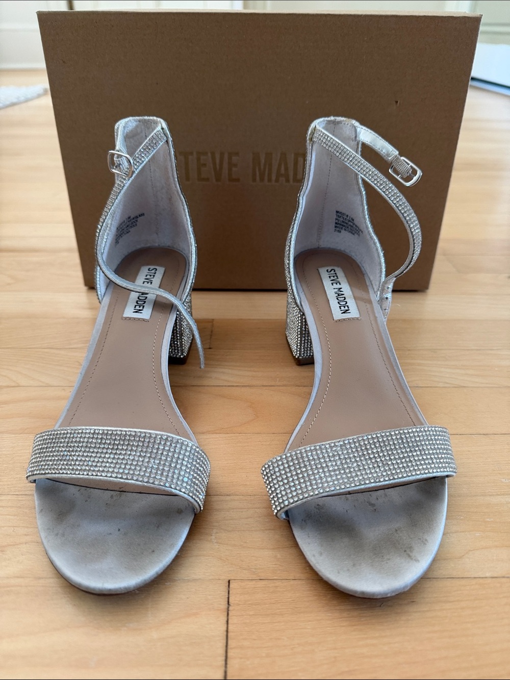 Steve Madden Silver Rhinestone Open-Toe Block Heels